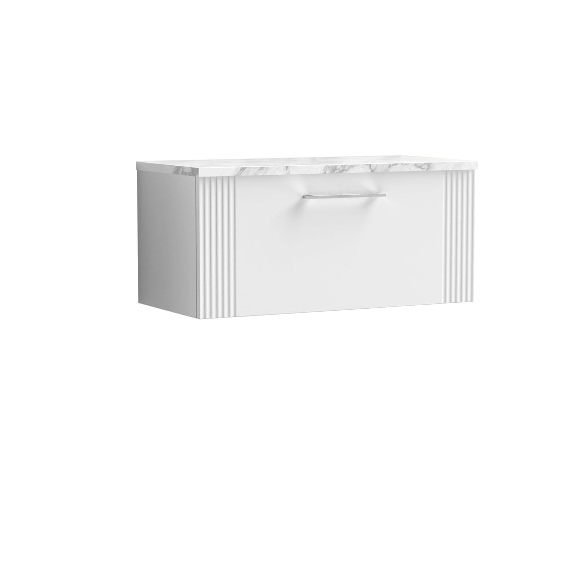 Nuie Deco Wall Hung 1-Drawer Vanity Unit & Bellato Grey Laminate Worktop, Counter Top Vanity Unit in Satin White, 800mm