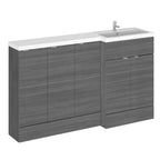 Hudson Reed Fusion Floor Standing 5 Door Vanity Basin Right Hand Combination, Bathroom Storage Unit, Anthracite Woodgrain, 1500mm
