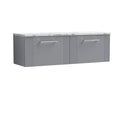 Nuie Deco Wall Hung 2-Drawer Vanity Unit & Carrera Marble Laminate Worktop, Counter Top Vanity Unit in Satin Grey, 1200mm