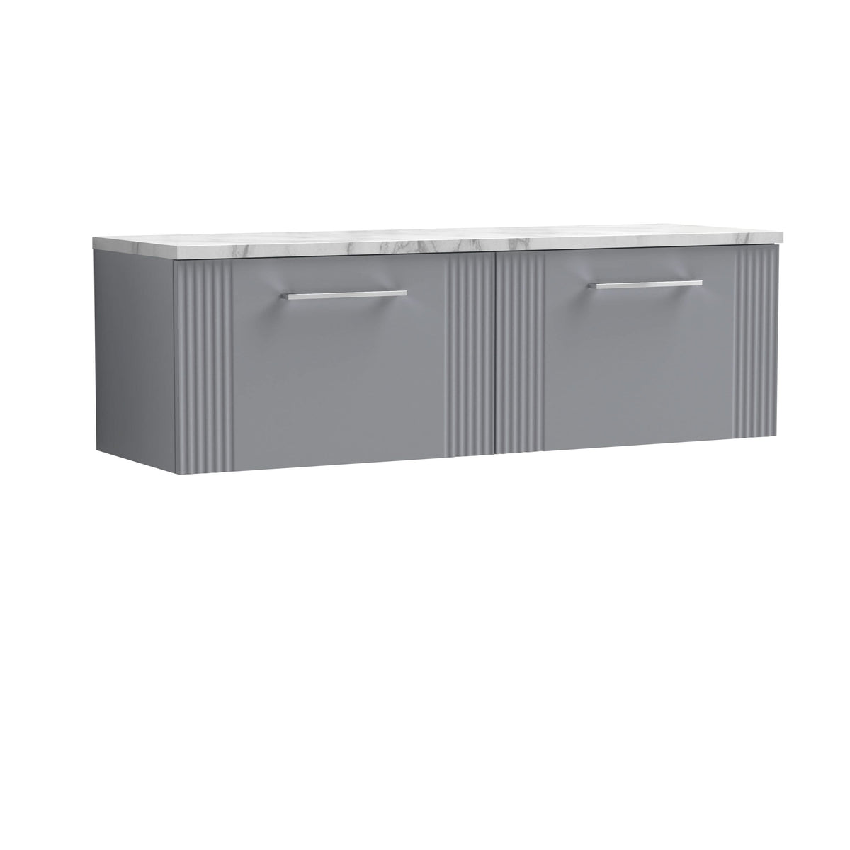 Nuie Deco Wall Hung 2-Drawer Vanity Unit & Carrera Marble Laminate Worktop, Counter Top Vanity Unit in Satin Grey, 1200mm