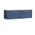 Nuie Deco Wall Hung 2-Drawer Vanity Unit & Bellato Grey Laminate Worktop, Counter Top Vanity Unit in Satin Blue, 1200mm