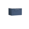 Nuie Deco Wall Hung 1-Drawer Vanity Unit & Bellato Grey Laminate Worktop, Counter Top Vanity Unit in Satin Blue, 600mm