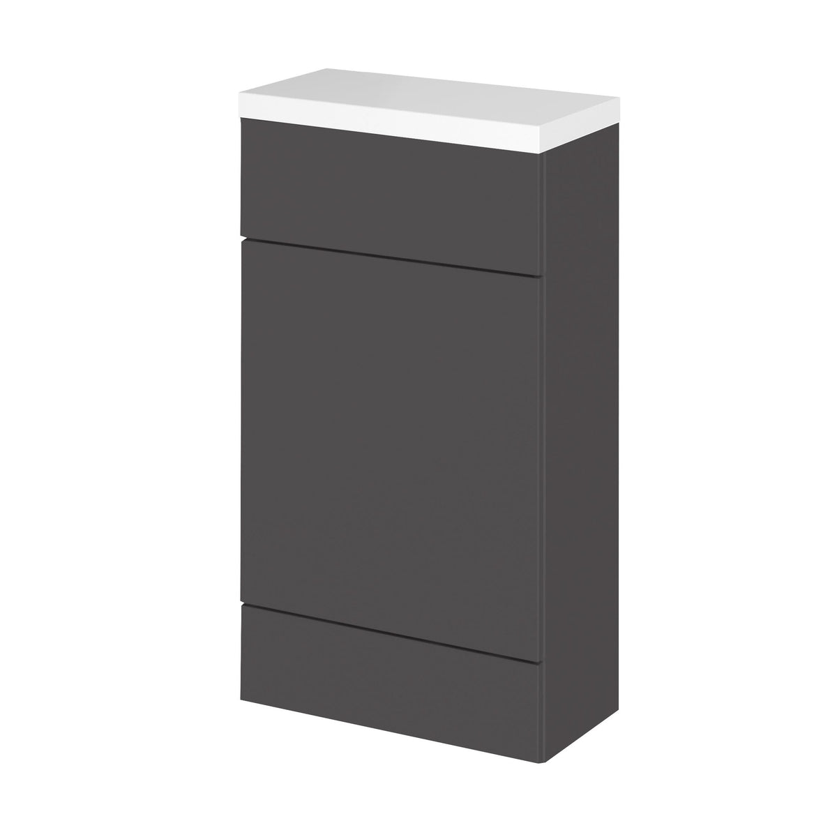 Hudson Reed Fusion Floor Standing WC Unit with Polymarble Top Compact, Stylish Bathroom Storage Unit, Gloss Grey, 500mm