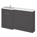 Hudson Reed Fusion Floor Standing 3 Door Vanity Basin & WC Left Hand Combination, Bathroom Storage Unit, Gloss Grey, 1500mm