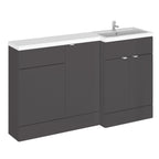 Hudson Reed Fusion Floor Standing 3 Door Vanity Basin & WC Right Hand Combination, Bathroom Storage Unit, Gloss Grey, 1500mm