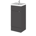 Hudson Reed Fusion Floor Standing 1 Door Vanity Unit & Polymarble Basin, Stylish Vanity Unit with Basin, Gloss Grey, 400mm