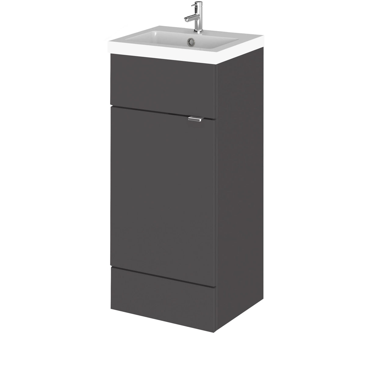 Hudson Reed Fusion Floor Standing 1 Door Vanity Unit & Polymarble Basin, Stylish Vanity Unit with Basin, Gloss Grey, 400mm