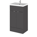 Hudson Reed Fusion Floor Standing 2 Door Vanity Unit & Polymarble Basin, Stylish Vanity Unit with Basin, Gloss Grey, 500mm