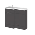 Hudson Reed Fusion Floor Standing 2 Door Vanity Basin & WC Left Hand Combination, Vanity Unit with Basin, Gloss Grey, 1000mm