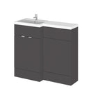 Hudson Reed Fusion Floor Standing 2 Door Vanity Basin & WC Left Hand Combination, Vanity Unit with Basin, Gloss Grey, 1000mm