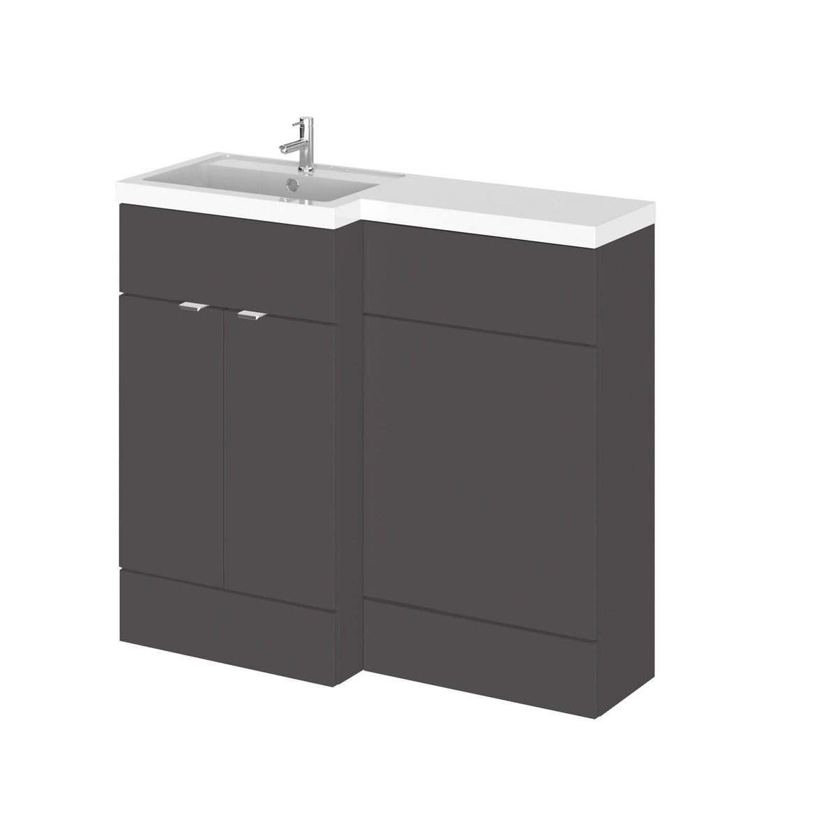 Hudson Reed Fusion Floor Standing 2 Door Vanity Basin & WC Left Hand Combination, Vanity Unit with Basin, Gloss Grey, 1000mm