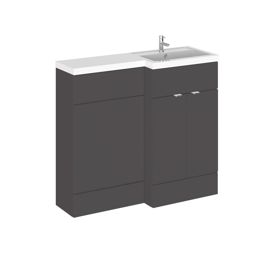 Hudson Reed Fusion Floor Standing 2 Door Vanity Basin & WC Right Hand Combination, Vanity Unit with Basin, Gloss Grey, 1000mm