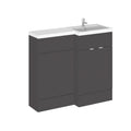 Hudson Reed Fusion Floor Standing 2 Door Vanity Basin & WC Right Hand Combination, Vanity Unit with Basin, Gloss Grey, 1000mm
