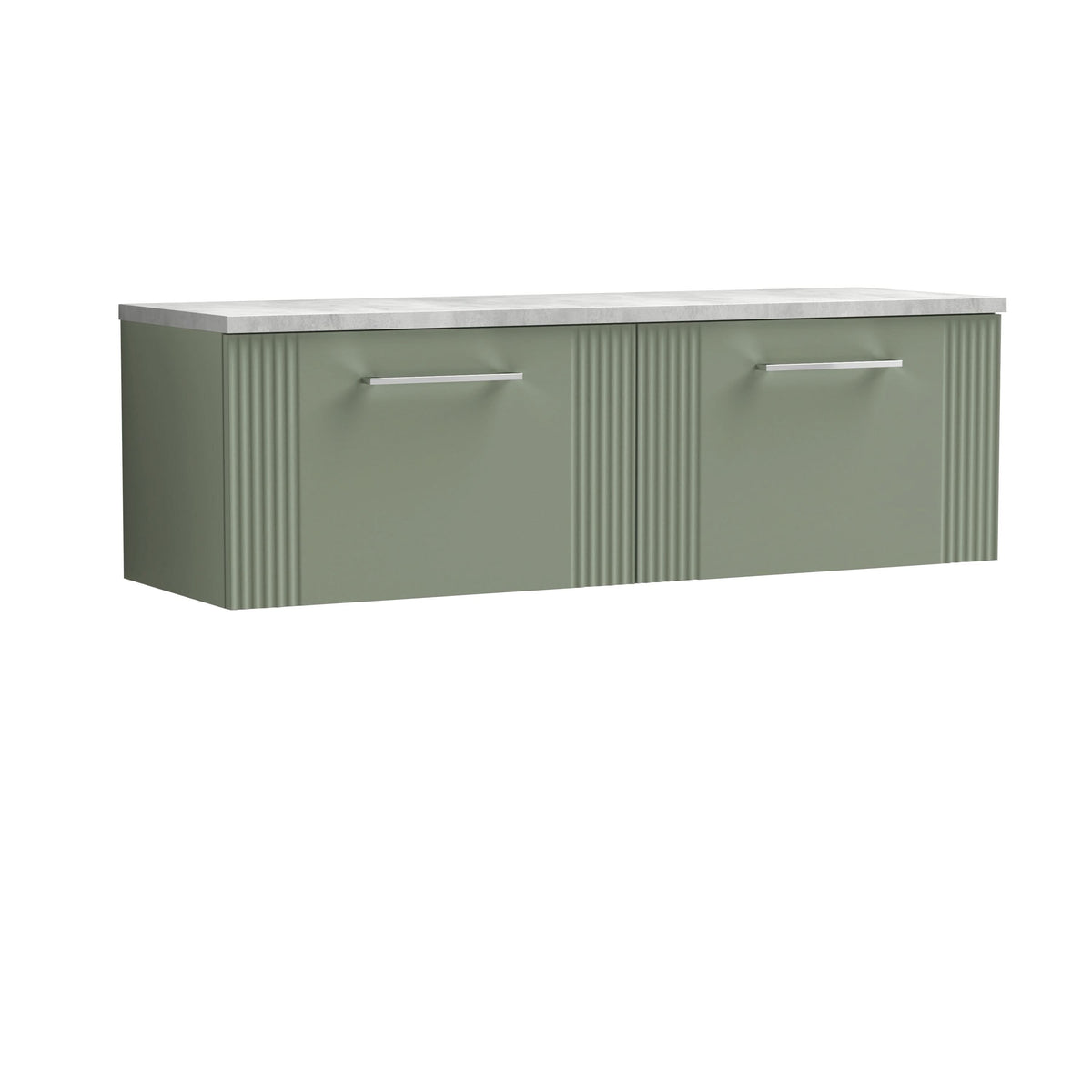 Nuie Deco Wall Hung 4-Drawer Vanity Unit & Bellato Grey Laminate Worktop, Counter Top Vanity Unit in Satin Green, 1200mm