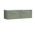Nuie Deco Wall Hung 2-Drawer Vanity Unit & Carrera Marble Laminate Worktop, Counter Top Vanity Unit in Satin Green, 1200mm