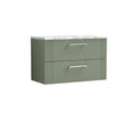 Nuie Deco Wall Hung 2-Drawer Vanity Unit & Bellato Grey Laminate Worktop, Counter Top Vanity Unit in Satin Green, 800mm