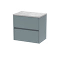 Nuie Havana Wall Hung 2-Drawer Vanity Unit & Worktop in Bellato Grey, Countertop Basin Unit in Coastal Grey, 600mm