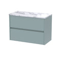 Nuie Havana Wall Hung 2-Drawer Vanity Unit & Worktop in Carrera Marble, Countertop Basin Unit in Coastal Grey, 800mm