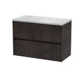 Nuie Havana Wall Hung 2-Drawer Vanity Unit & Worktop in Bellato Grey, Countertop Basin Unit in Metallic Slate, 800mm