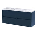 Nuie Havana Wall Hung 4-Drawer Vanity Unit & Worktop in Sparkling Black, Countertop Basin Unit in Midnight Blue, 1200mm