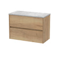 Nuie Havana Wall Hung 2-Drawer Vanity Unit & Worktop in Bellato Grey, Countertop Basin Unit in Autumn Oak, 800mm