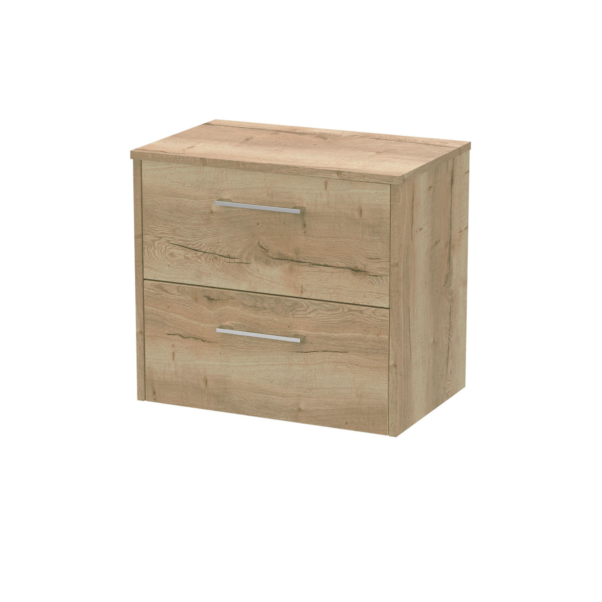 Hudson Reed Juno Wall Hung 2-Drawer Vanity Unit & Autumn Oak Worktop, Stylish Countertop Basin Unit in Autumn Oak, 600mm