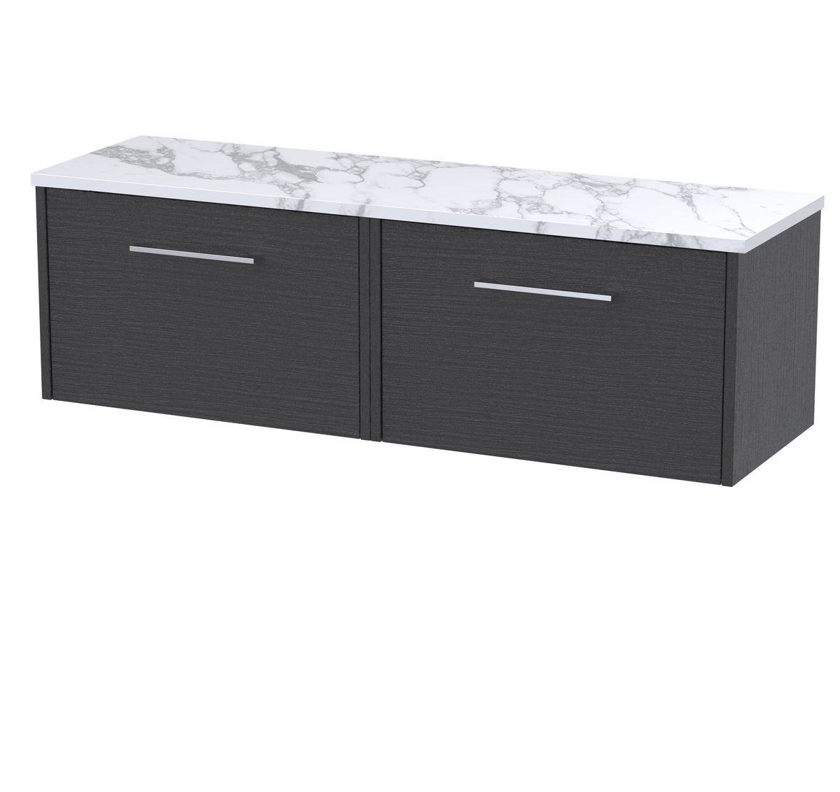 Hudson Reed Juno Wall Hung 2-Drawer Vanity & Carrera Marble Worktop, Countertop Basin Unit in Graphite Grey Woodgrain, 1200mm