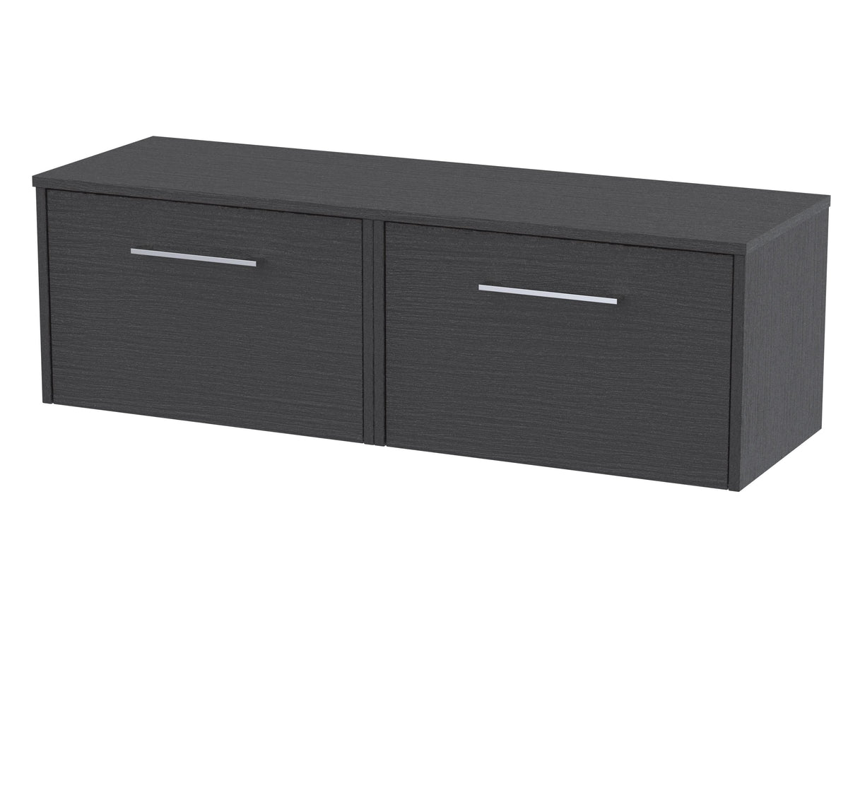 Hudson Reed Juno Wall Hung 2-Drawer Vanity Unit & Black Worktop, Countertop Basin Unit in Graphite Grey Woodgrain, 1200mm