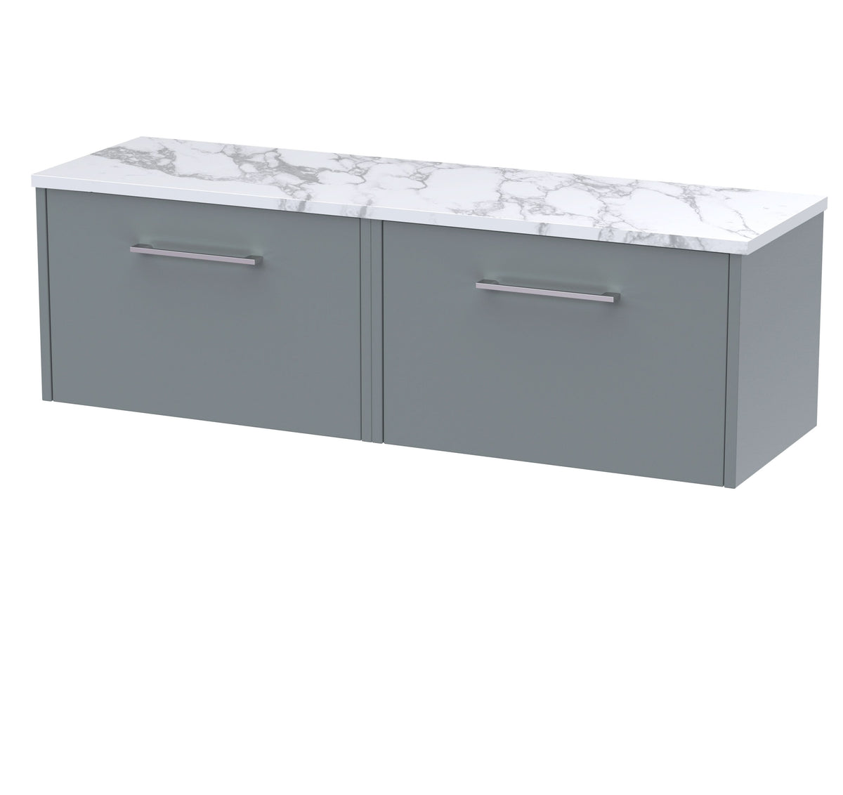 Hudson Reed Juno Wall Hung 2-Drawer Vanity Unit & Carrera Marble Worktop, Stylish Countertop Basin Unit in Coastal Grey, 1200mm