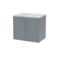 Hudson Reed Juno Wall Hung 2-Door Vanity Unit & Bellato Grey Worktop, Stylish Countertop Basin Unit in Coastal Grey, 600mm