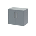 Hudson Reed Juno Wall Hung 2-Door Vanity Unit & Coastal Grey Worktop, Stylish Countertop Basin Unit in Coastal Grey, 600mm