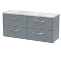 Hudson Reed Juno Wall Hung 4-Drawer Vanity Unit & Bellato Grey Worktop, Stylish Countertop Basin Unit in Coastal Grey, 1200mm