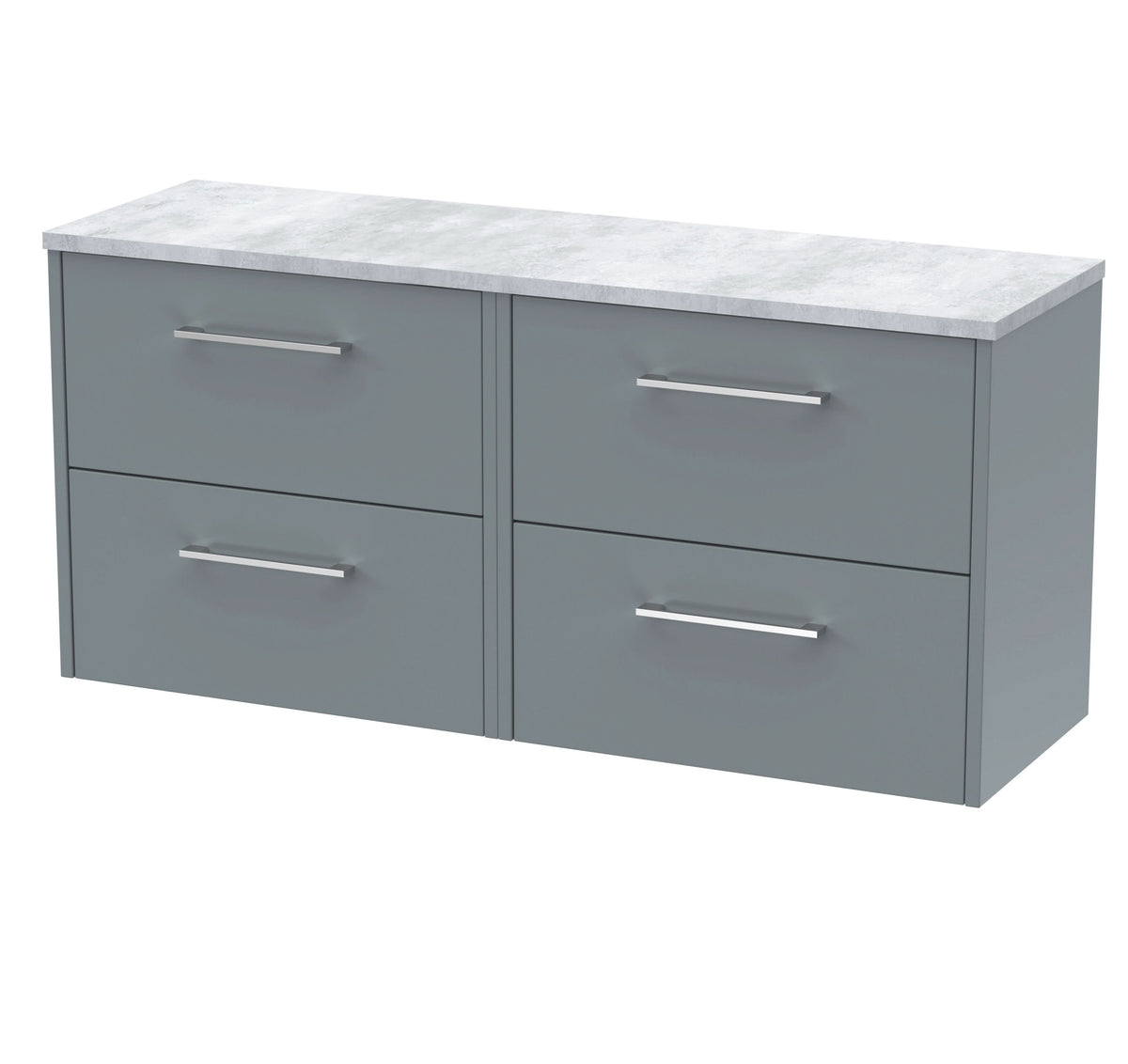 Hudson Reed Juno Wall Hung 4-Drawer Vanity Unit & Bellato Grey Worktop, Stylish Countertop Basin Unit in Coastal Grey, 1200mm