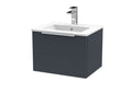 Hudson Reed Fluted Wall Hung 1-Drawer Vanity and Minimalist Basin, Contemporary Sink Vanity Unit, Soft Black, 500mm
