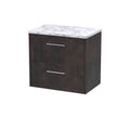 Hudson Reed Juno Wall Hung 2-Drawer Vanity Unit & Carrera Marble Worktop, Countertop Basin Unit in Metallic Slate, 600mm