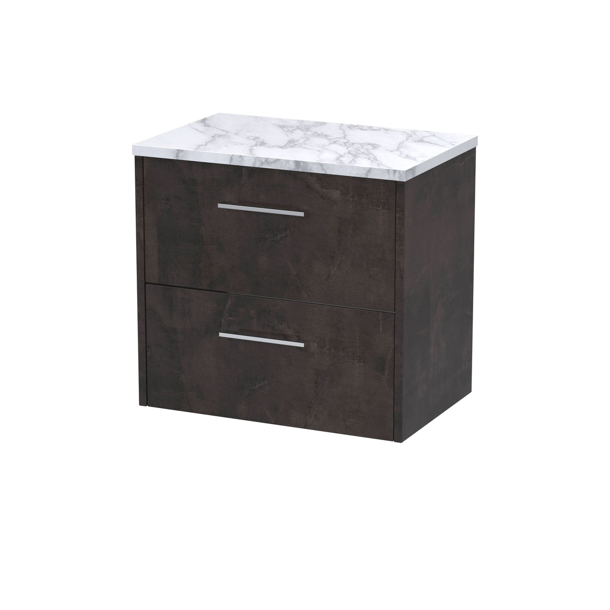 Hudson Reed Juno Wall Hung 2-Drawer Vanity Unit & Carrera Marble Worktop, Countertop Basin Unit in Metallic Slate, 600mm