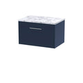 Hudson Reed Juno Wall Hung Counter Top Vanity Unit with Soft Close Drawer and White Marble Laminate Worktop in Modern Luxury Design Midnight Blue Matt Finish, 600mm