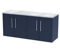 Hudson Reed Juno Wall Hung 4-Door Countertop Vanity Unit with Laminate Worktop, Luxury Modern Vanity Unit for Bathroom with Soft Close Doors in Midnight Blue, 1200mm