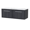 Hudson Reed Lille Wall Hung Countertop Vanity Unit with Marble Worktop, Single Soft Close Drawer Modern Luxury Vanity Unit in Graphite Grey Woodgrain Finish, 1200mm