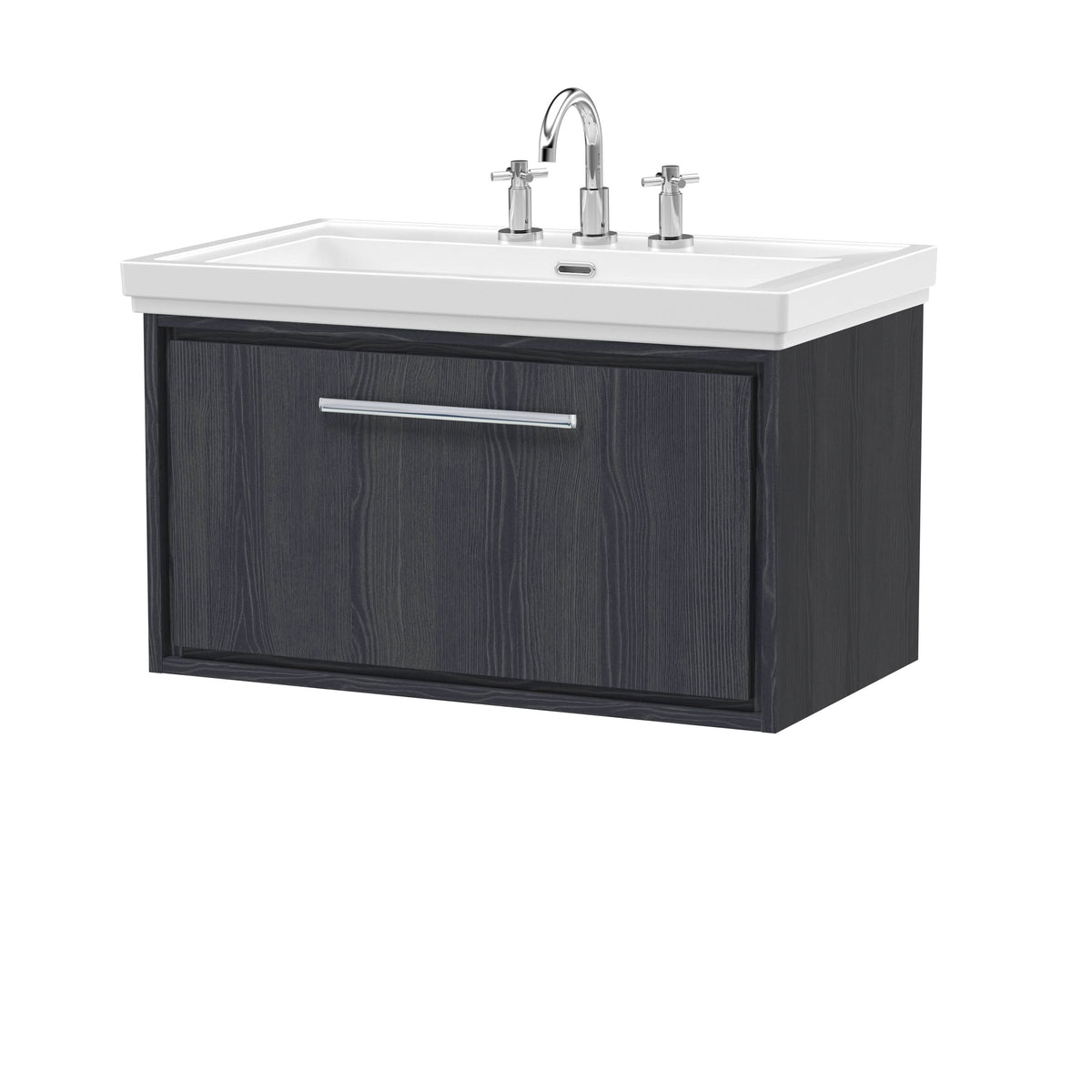 Hudson Reed Lille Wall Hung Vanity Unit with 3 Tap Hole Basin, Compact White Bathroom Vanity Unit, Durable Bathroom Furniture, Modern Sink Vanity for Stylish Bathrooms, 800mm