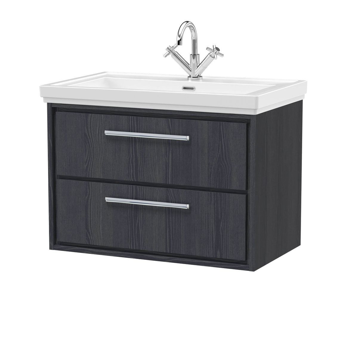 Hudson Reed Lille Wall Hung Vanity Unit with 1 Tap Hole Basin, Durable Bathroom Furniture, Double Drawer Sink Vanity Unit for Modern Bathroom Storage, 800mm
