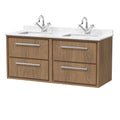 Hudson Reed Lille Wall Hung Vanity Unit with Basin, 4-Drawer Bathroom Vanity with Marble Worktop, Modern Sink Vanity Unit in White, 1200mm