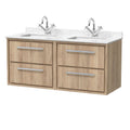 Hudson Reed Lille Wall Hung Vanity Unit with Marble Worktop and Basin, 2 Soft Close Drawers, Modern Bathroom Vanity Unit with Basin and Storage Solution in Bleached Oak, 600mm