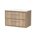Hudson Reed Lille Wall Hung Countertop Vanity Unit with Marble Worktop, 2 Soft Close Drawers, Luxury Bathroom Cabinet, Modern D-Handle Design in Bleached Oak, 800mm