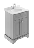 Old London Floor Standing Vanity Unit with Grey Marble Top & Basin, Traditional 2 Door Sink Vanity Unit for Bathroom Storage with 1 Tap Hole in Storm Grey, 600mm