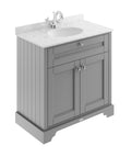 Old London Floor Standing Vanity Unit with Grey Marble Top Sink Vanity Unit with Basin, MDF Cabinet Soft Close Doors Traditional Bathroom Vanity Unit in Storm Grey, 800mm