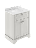 Old London Floor Standing Vanity Unit with 3 Tap Hole White Marble Top, Traditional Sink Cabinet for Bathroom, Soft Close Doors in Timeless Sand, 600mm