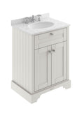 Old London Floor Standing Vanity Unit with 3 Tap Hole Grey Marble Top, Traditional Sink Vanity Unit for Bathroom, Soft Close Doors in Timeless Sand 600mm