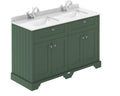 Old London Floor Standing Vanity Unit with Square Basin 1 Tap Hole White Marble Top, Durable 4 Doors Vanity Unit for Traditional Bathroom Style in Hunter Green, 1200mm