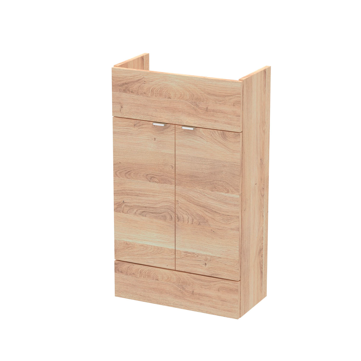Hudson Reed Fusion Compact Floor Standing 2 Door Vanity Unit without Basin, Modern Bathroom Cabinet in Bleached Oak, 500mm